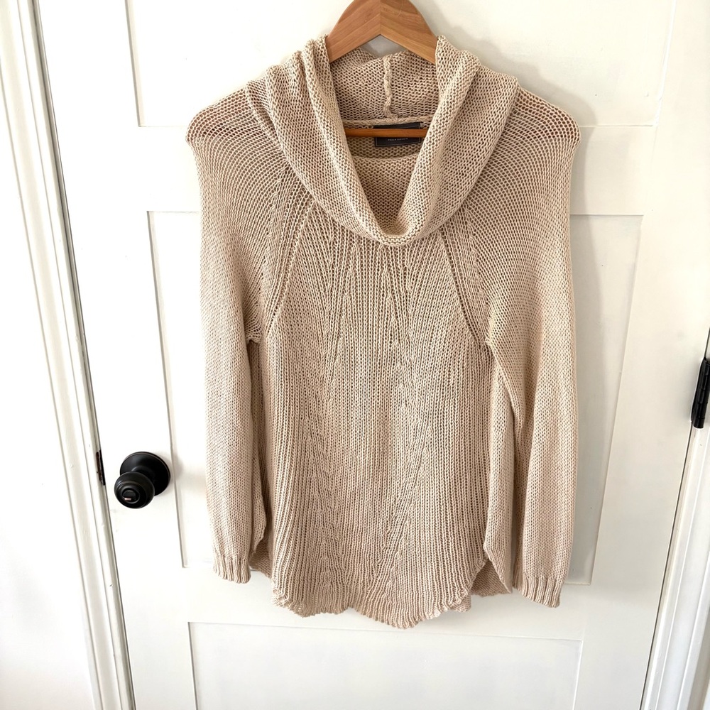 Wooden Ships Cowl Open Knit Tan Sweater. Size S/M.